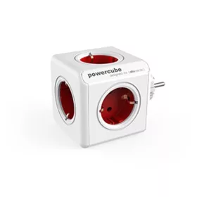   Elosztó, 5 aljzat, ALLOCACOC "PowerCube Original DE", fehér-piros